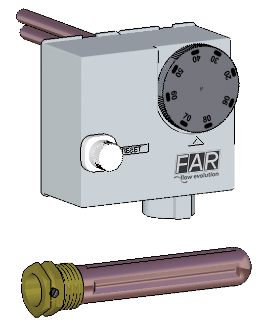 Термостат погружной  (1/2", L=100мм) сдвоенный, +10…+90°С