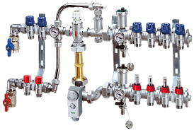 Узлы смесительно-распределительные для напольного и радиаторного отопления, с расходомерами